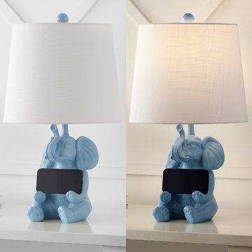 Kairi 21" Modern Shabby Chic Resin/Iron Happy Elephant LED Kids' Table Lamp with Phone Stand - JONATHAN Y
